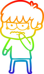 rainbow gradient line drawing annoyed cartoon boy