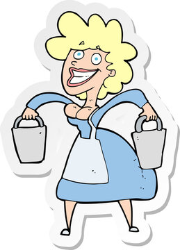 recommend clip art: sticker of a cartoon milkmaid carrying buckets