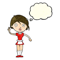 cartoon waitress making hand gesture with thought bubble