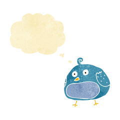 cartoon fat bird with thought bubble