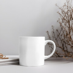 White Coffee Cup Mockup, Professional Coffee Mug with natural items in the background