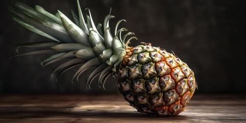 natural pineapple with leaves, generative ai