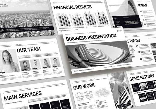 Modern Business Presentation Design Template in Black and White