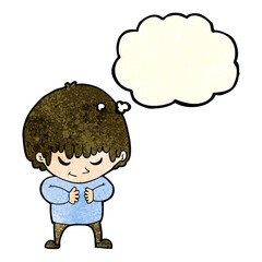 cartoon shy boy with thought bubble