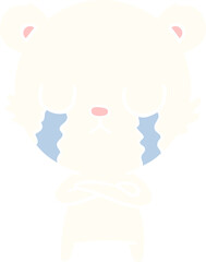 crying polar bear flat color style cartoon