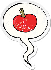 cartoon apple and speech bubble distressed sticker