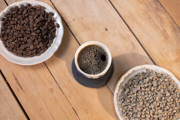 Professional barista preparing coffee. Young woman making coffee. Alternative ways of brewing coffee. Coffee shop concept