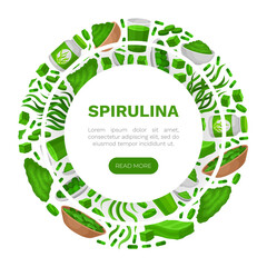 Seaweed Spirulina Banner Design with Green Superfood Vector Template