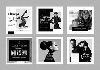 Social Media Square Post Templates in Black and White Colors
