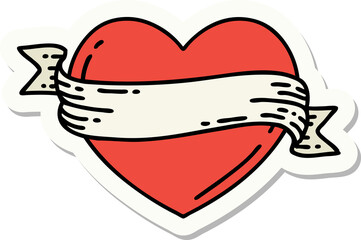 tattoo style sticker of a heart and banner