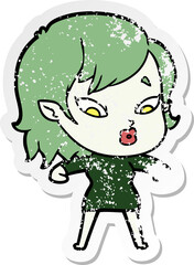 distressed sticker of a cute cartoon vampire girl