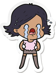 sticker of a cartoon woman crying
