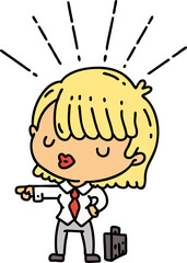 traditional tattoo style businesswoman pointing