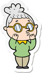 sticker of a cartoon woman wearing glasses