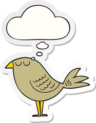 cartoon bird and thought bubble as a printed sticker