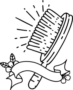 recommend clip art: banner with black line work tattoo style hairbrush