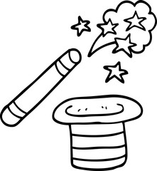 line drawing cartoon magicians hat and wand