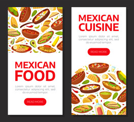 Traditional Mexican Food Banner Design with Different Served Dish Vector Template