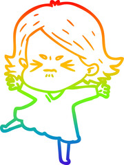 rainbow gradient line drawing cartoon angry woman