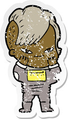 distressed sticker of a cute cartoon girl with hipster haircut