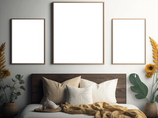 Set of 3 frame mockups, boho style frame mockup, natural lighting and items