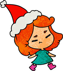 christmas textured cartoon of kawaii girl