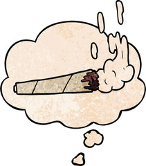 cartoon marijuana joint and thought bubble in grunge texture pattern style