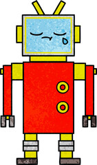 retro grunge texture cartoon crying robot