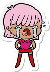 sticker of a cartoon girl crying