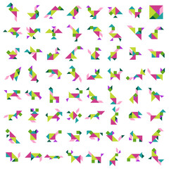 Fototapeta na wymiar Tangram puzzle. Vector set with various animals.