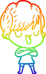 rainbow gradient line drawing cartoon woman talking