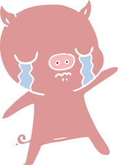flat color style cartoon pig crying