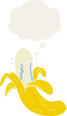 cartoon crying banana and thought bubble in retro style