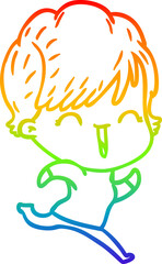 rainbow gradient line drawing cartoon laughing woman