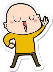 sticker of a happy cartoon bald man