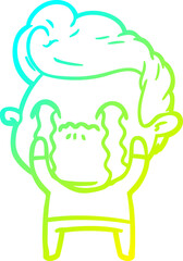 cold gradient line drawing cartoon man crying