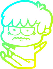 cold gradient line drawing annoyed cartoon boy