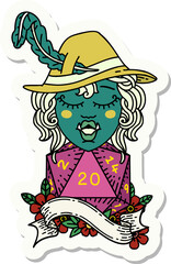 singing half orc bard with natural twenty dice roll sticker