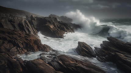 Naklejka premium waves crashing on rocks