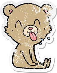 distressed sticker of a rude cartoon bear