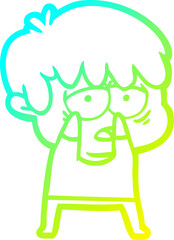 cold gradient line drawing cartoon exhausted boy