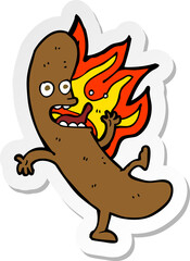 sticker of a crazy cartoon sausage