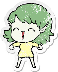 distressed sticker of a cartoon elf girl