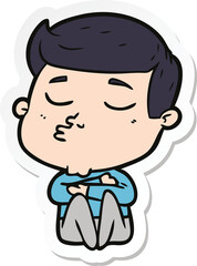 sticker of a cartoon model guy pouting