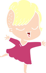 happy flat color style cartoon girl dancing