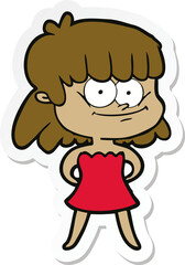 sticker of a cartoon smiling woman