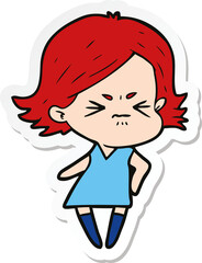 sticker of a cartoon angry woman