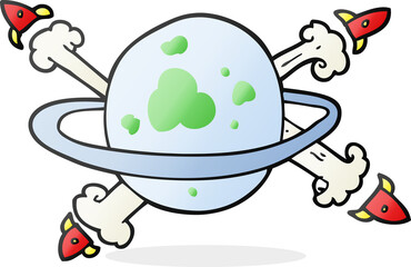 cartoon rockets leaving a planet