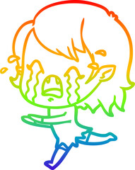 rainbow gradient line drawing cartoon crying vampire girl