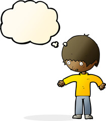 cartoon confused boy with thought bubble